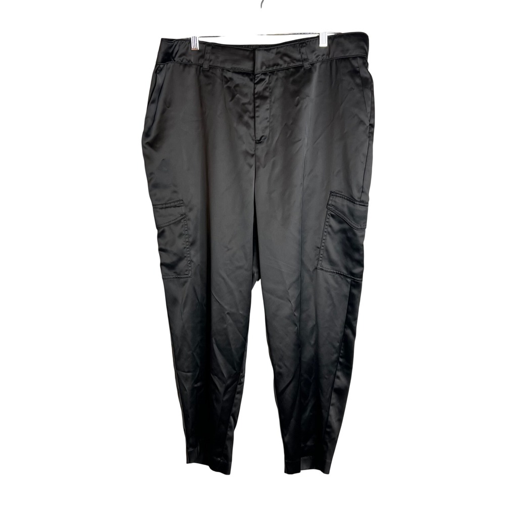 Torrid Satin Cargo Pants Sz 16 Black Utility Streetwear Edgy Goth Grunge